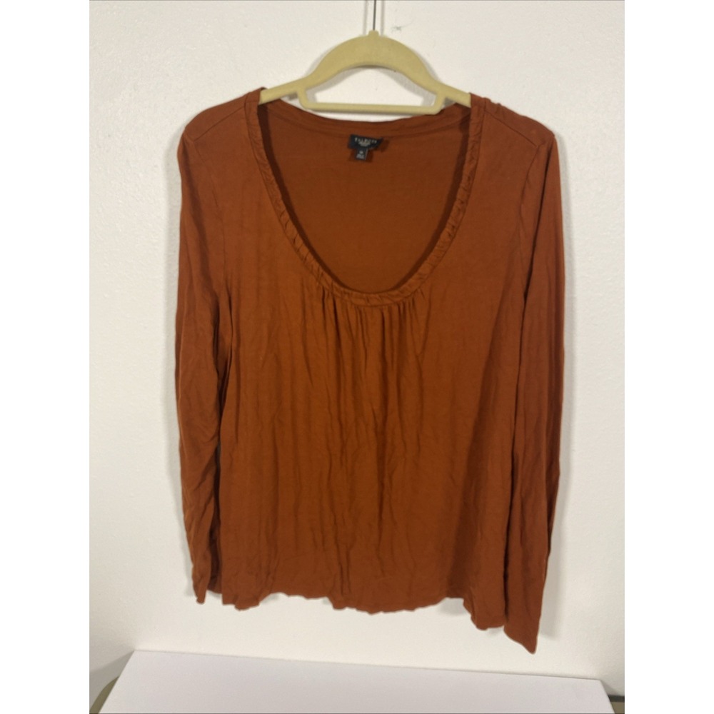 Talbots Plus Size 1X Blouse Rust 100%‎ Cotton Long Sleeve Top H1